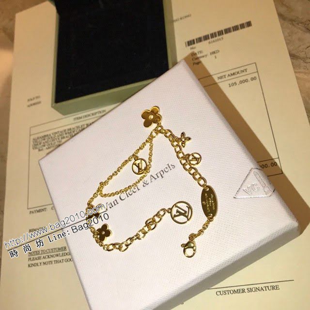 Louis Vuitton新款飾品 路易威登字母多花手鏈 LV百搭四葉草金色手鏈  zglv2186